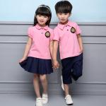 Summer Cotton Fabric Kindergarten Primary School Uniform / Kid Pink Polo Shirts for sale