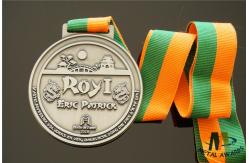 China Personalized Dragon Engraved Medals Antique Silver Plated With Woven Ribbon Medailles supplier