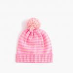 Girl ' S Pink Pom Pom Beanie , 100 % Cashmere Stripe Slouchy Beanie With Pom Pom for sale