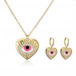 18K PLATED DEVIL EYE CHARM DIAMOND HEART EARRINGS AND NECKLACE SET for sale