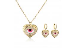 China 18K PLATED DEVIL EYE CHARM DIAMOND HEART EARRINGS AND NECKLACE SET supplier