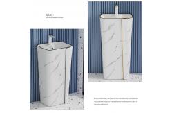 China Single Hole Cylindrical Ceramic Art Basin Marble Design With Gold Line supplier