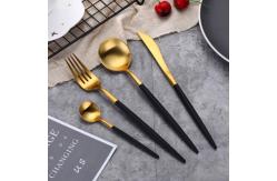 China Kitchen Matte Gold Silverware Set With Black Handle supplier