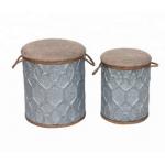Modern Space Saving Metal Tin Cans With Fabric Storage Round Ottoman