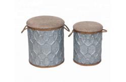 China Modern Space Saving Metal Tin Cans With Fabric Storage Round Ottoman supplier
