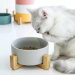 Ceramic Pet Food Bowl Dog Feeder With Bamboo Stand For Pet Dog Cat for sale