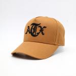 3D Embroidered Letter Pattern Baseball Cap Yellow Brown 100% Cotton Twill Constructed Hat for sale