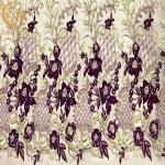 OEM African Styles Purple Applique Lace Fabric With Beads for sale