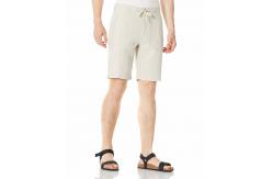 China Zipper Closure Pure Linen Mens Casual Drawstring Shorts Mid Waist Straight Leg supplier