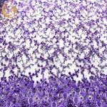 Sparkling Glitter Purple Embroidered Lace Fabric Luxury Pearls For Evening Dress for sale