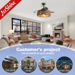 Smart Control Rustic Design Rattan Ceiling Fan with Retractable Blades and Light Kit