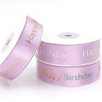 Smooth Surface Silver Printed Ribbon , Single Face Pink Fabric Ribbon for sale