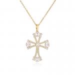 Zircon 24k Gold Plated Cross Pendant Necklace 925 Sterling Silver Crystal Choker