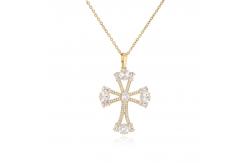 China Zircon 24k Gold Plated Cross Pendant Necklace 925 Sterling Silver Crystal Choker supplier