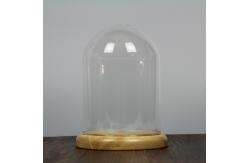 China Oak Base D20 X H23cm Borosilicate Clear Glass Dome Cloche supplier
