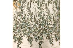 China Green 3D Beaded With Applique Embroidey Lace Fabric For Home Textile supplier