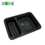 Custom Black 2 Grid Disposable Takeaway Boxes 1000ml Rectangular With Lid