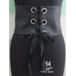 Big Eyelets Wide Black Stretch Belt , Snap Buttons / Silk Womens Black Elastic Belt for sale