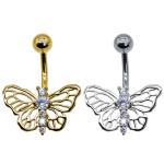 silver gold Butterfly Belly Button Ring zircon gems 316 Stainless Steel bar for sale