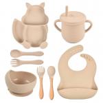 Squirrel 100% Silicone Plates And Bowls Bib Set 8 Piece Eco Friendly for sale