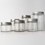 Empty Clear Glass Round Straight Side 4oz 8oz 12oz 20oz Glass Jar Food Container With Deep Metal Lid for sale