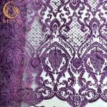 Bridal Gown French Beaded Handmade Lace Fabric Polyester Customized for sale