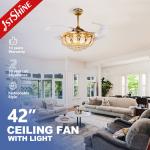 42 Inch Crystal Retractable Ceiling Fan Light Metal Copper ABS Blade for sale