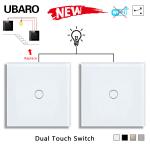 UBARO EU/UK Dual Touch Switch White Tempered Glass Panel Input 220V 1Gang 2Way Stair and Bedroom Switches for sale