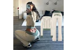China Custom Embroidery Distressed Crop Top Hoodie Joggers Set  Womens Two Piece Set supplier