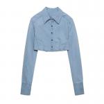 Manufactuer Customized Button Blue Jean Jacket Crop Top Denim Jeans for sale