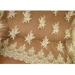 Vintage Corded Floral Gold Bridal Lace Fabric , Embroidered Net Lace Fabric For Gown for sale