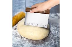 China Stainless Steel Dough Bench Scraper With Wooden Handle And Measuring Scales supplier