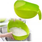 Plastic Rice Strainer Bowl with Handle Kitchen Draining Colanders for Cleaning Vegetables