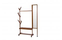 China Movable Soild Wood Coat Coat Hanger Stand With Turning Mirror / Shelves supplier