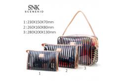 China Pink Stripe Pattern Storage Bride PVC Cosmetic Bag supplier