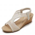 BS150 Wedge Heel Sandals Women'S Summer New Fashion Elastic Band Mid-Heel Fish Mouth Breathable Mesh Roman Shoes Sandals for sale