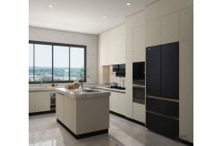 China Off-White Stainless Steel U-Shaped Kitchen Cabinet With Seamlessly Integrated Design supplier