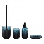 Round Pale Blue Glass Bathroom Accessories Set with Ribbed Vertical Stripe Soap Dispenser for sale