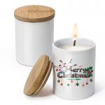 Blanks White Ceramic Candle Jar With Bamboo Lid 300ml Capacity for sale