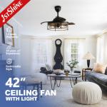 1stshine Black Traditional PC Hidden Blades Ceiling Fan with Remote 2- Lighting Solutions for sale