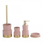 Polyresin Bathroom Countertop Accessories Pink Color With Stepping Toilet Brushes Hand Soap Dispenser Soap Dish For Shower for sale