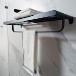 Black Bathroom Towel Rack With Two Towel Bars Wall Mount Holder