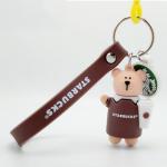 Custom Soft PVC Starbucks Bear Figure Miniature Key Ring 3D Soft PVC Pendant Attached To Plastic Hook And Silicone Strap for sale