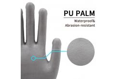 China Construction PU Coating Gloves Wear Resistant Grey Polyester Liner Gloves supplier