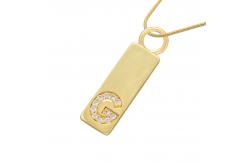 China Rectangle Custom DIY Pendant Necklace CZ 18k Gold Plated Initial Necklace supplier
