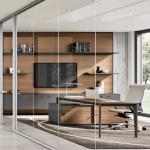 Scratch Resistant Office Glass Wall Partitions Aluminum Alloy Frame Flat Curved
