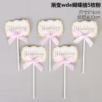 Ribbon Bow Decorative Wedding Party Printed Letters Cardboard Topper Cupcake Cake Toppers for sale