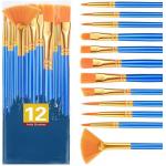 Wooden Handle Acrylic Paint Brush Set 12 Pcs Nylon Hair Paint Brushes For All Purpose for sale