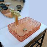 Crystal Vanity Top Glass Wash Basin Rectangular Orange L445 * W330 * H105mm 12mm Thick for sale