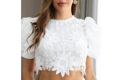 China Polyester Two Piece Lace Dresses Long Sleeve Crop Top And Mini Skirt supplier